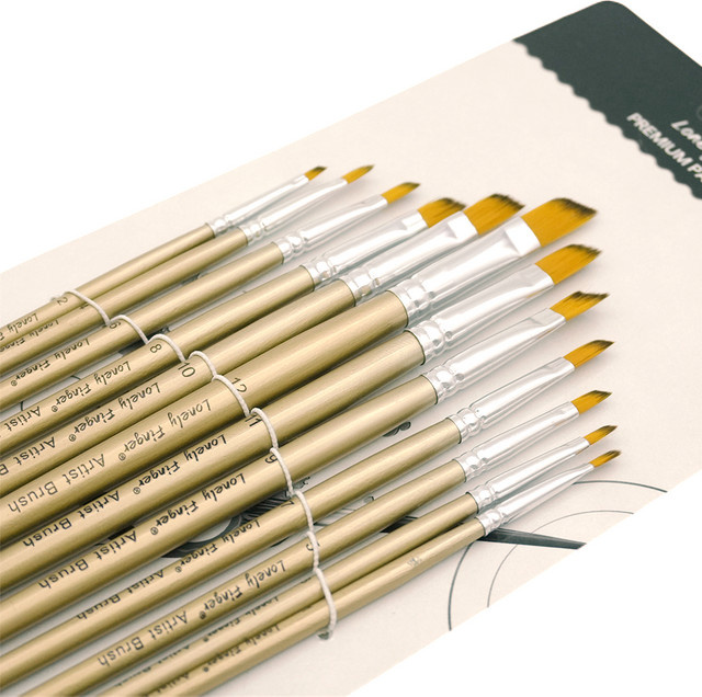 12-teiliges Künstler-Pinselset aus Nylon und Holz in Gold für Öl-, Acryl- und Wasserfarben - Bild 1
