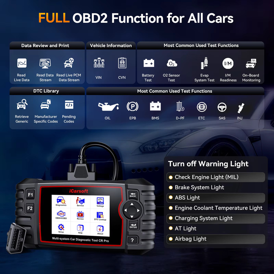 iCarsoft CR Pro Diagnose-Scan-Tool in Schwarz mit vollständiger Systemdiagnose und 9-Service-Reset - Bild 2