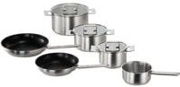 Siemens Topf-Set HZ9SE060 in Silber mit Antihaftbeschichtung aus Edelstahl, Aluminium und Glas bestehend aus Pfanne, Stieltopf und Deckel - Bild 1