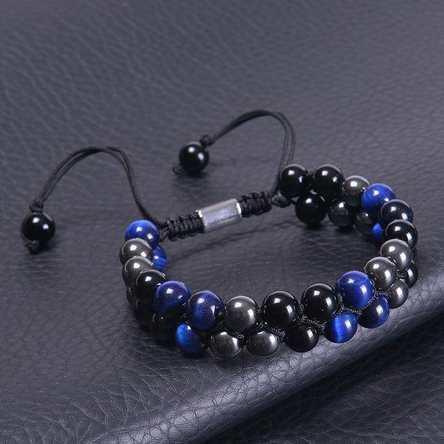 Armband Perle, Tigerauge, Schwarzer Obsidian, Hämatit, 8mm, Unisex, Schwarz - Bild 1