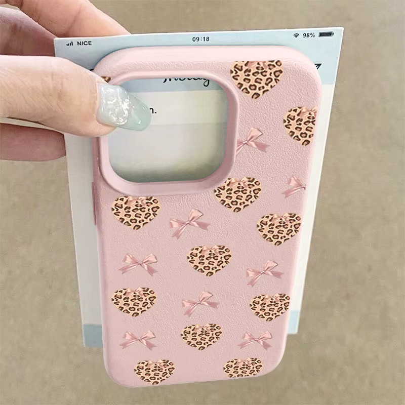 MOESOE Handyhülle mit Love Hearts Bogenmuster für iPhone 17 16 15 14 13 12 Pro Max Air in Pink, stoßfeste TPU Softcover mit Lederstruktur - Bild 3