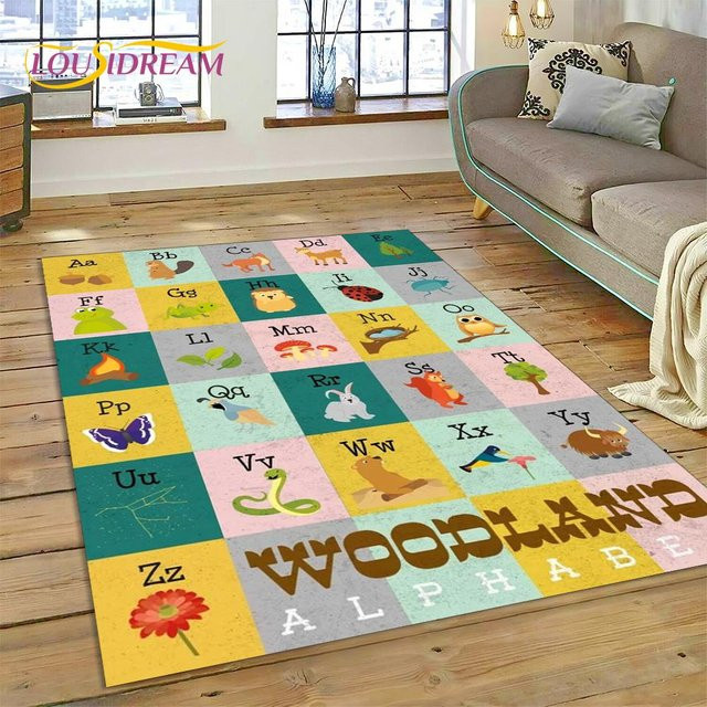HGHT ABC Alphabet Kinder Krabbelteppich mit Cartoon-Motiv, rutschfeste und waschbare Spielmatte für Kinderzimmer, Wohnzimmer oder Schlafzimmer, B: 100 cm, T: 150 cm, Farbe: Mehrfarbig - Bild 1