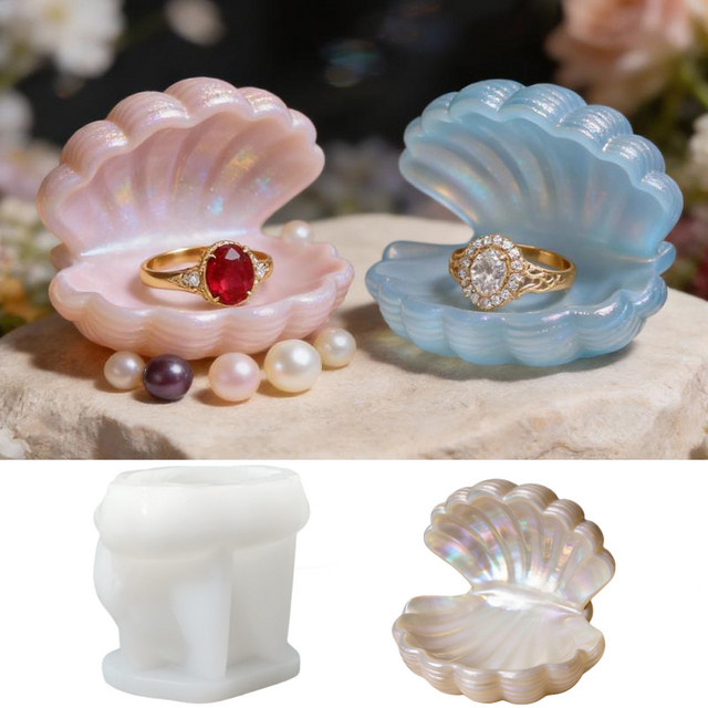 Mutu DIY Muschel-Aufbewahrungstablett Silikonform für Schmuck, Zement, Gips und Harz, Mehrfarbig - Bild 1