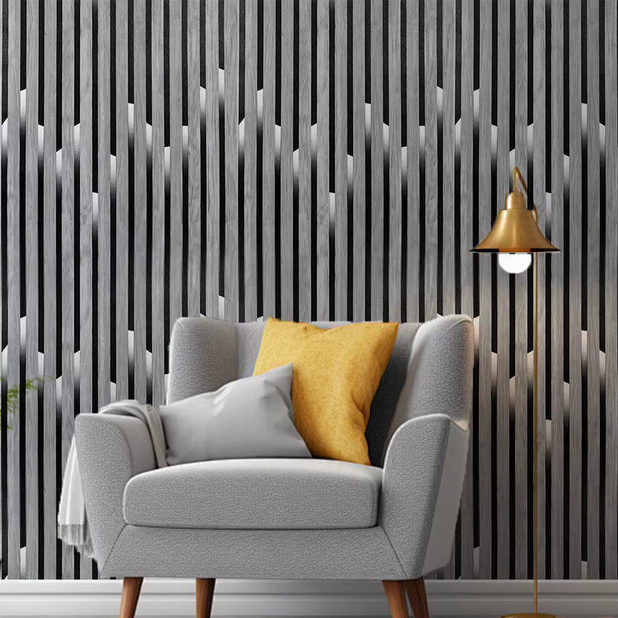 Selbstklebende Holzgitter-Streifen Tapete in Grau im Holzimitat-Design für deine moderne Heimdekoration - Bild 2