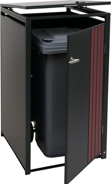 Mülltonnenverkleidung MCW-O67 Mülltonnenbox mit Deckel aus Metall in Anthrazit Holzoptik Dunkel, B/T/H: 122 x 68 x 84 cm - Bild 1