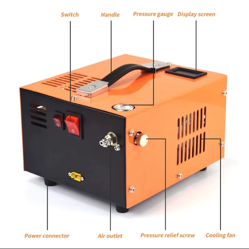 Bromose Hochdruck-Luftkompressorpumpe mit 220V Transformator, 12V 4500 Psi 300 Bar 30MPa Hochdruck-Inflator in Schwarz-Orange - Bild 6