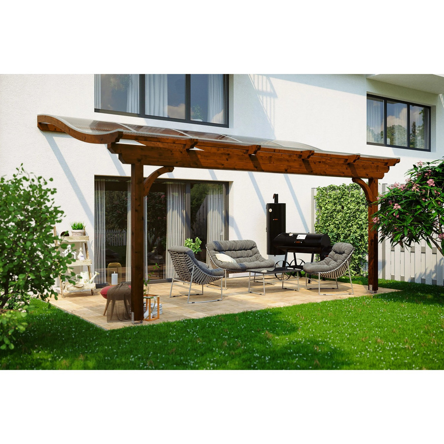 Skan Holz Terrassenüberdachung Verona aus Leimholz in Nussbaum Braun B/T/H: 541 x 339 cm mit Polycarbonat Dach - Bild 2