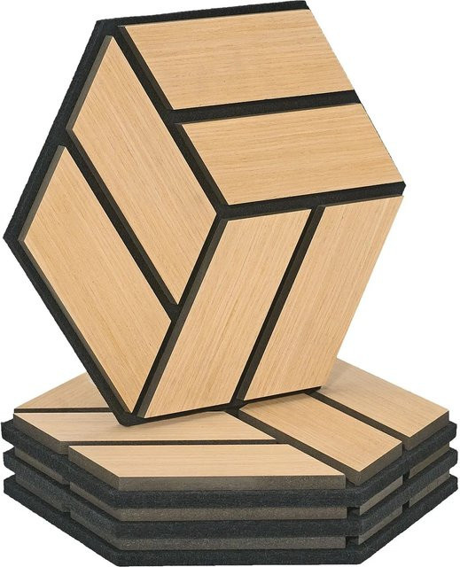 Homestyle4u Akustikpaneele Hexagon aus Holz und Filz in Natur, 4 Stück, B: 30 cm, H: 26 cm - Bild 1