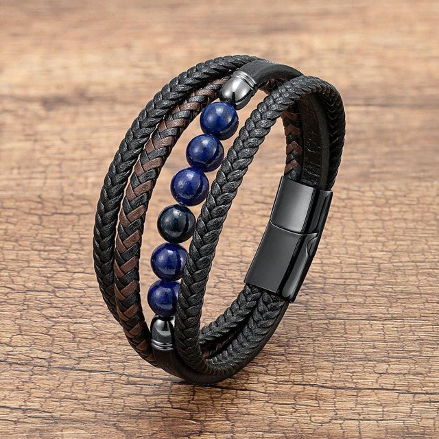 Mehrschichtiges Lederseil Armband, handgewebt, bunt, Unisex, 21 cm - Bild 1