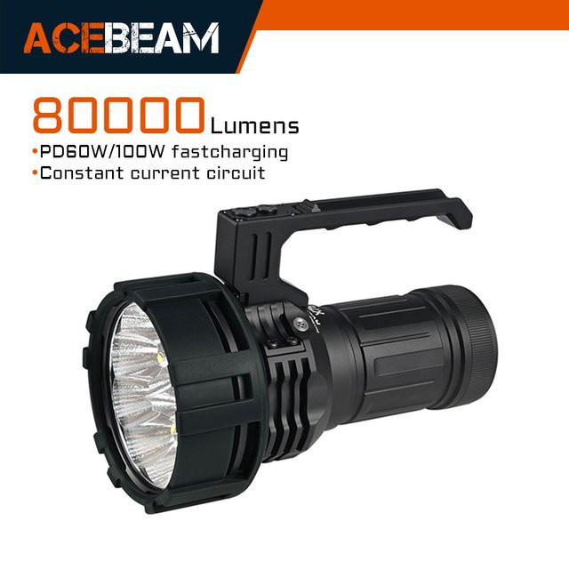 ACEBEAM X75 LED Taschenlampe in Schwarz mit 80000 Lumen und 1150 Metern Leuchtweite sowie USB PD60W-100W Schnellladefunktion - Bild 1