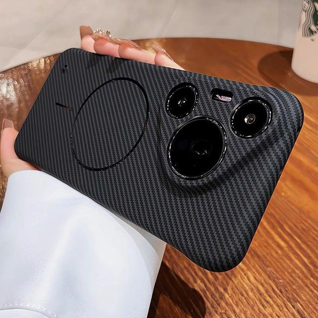 Ultra dünne rahmenlose Carbonfaser-Hülle für Huawei Pura 80 70 Ultra Pro Plus mit MagSafe und Kevlar-Textur in Schwarz - Bild 1