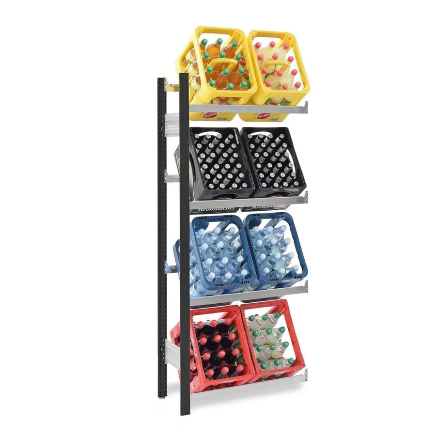 PROREGAL Getränkekistenregal Stecksystem T-Profil in Anthrazit/Verzinkt, 4 Ebenen für 8 Getränkekisten, H x B x T: 175 x 75 x 30 cm, Fachlast 100 kg - Bild 2