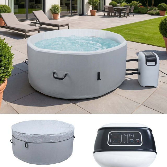 Heizbarer Whirlpool MCW-N97 für 4 Personen, aufblasbar aus Dropstitch-Gewebe, rund, grau-weiß, Durchmesser: 150 cm - Bild 1