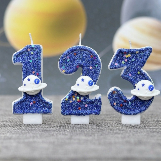 Blue Planet Digitale Zahlenkerzen Blau für Geburtstag und Party, frei kombinierbare Kuchendekoration 0-9 - Bild 1