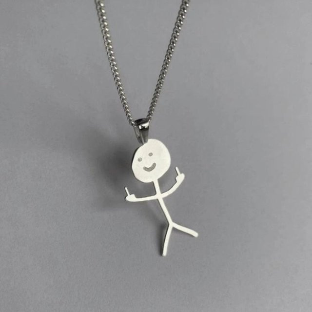 Halskette mit Anhänger, Silber, Stickman, Unisex - Bild 1