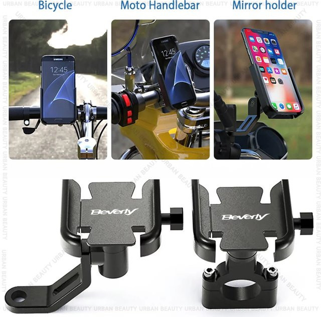 Motorrad Handyhalterung für Piaggio Beverly 300hpe S300 400 310 in Schwarz als GPS und Telefonhalterung für Rückspiegel oder Lenker - Bild 1