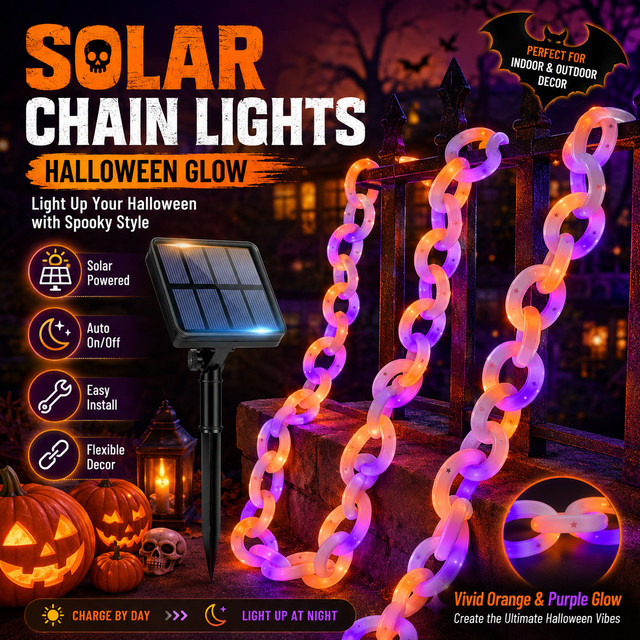 Halloween Solar-Lichterkette mit RGB LED in Orange, Lila und Multicolour für die Party-Dekoration im Außenbereich wie Garten, Zaun, Veranda oder Terrasse - Bild 1