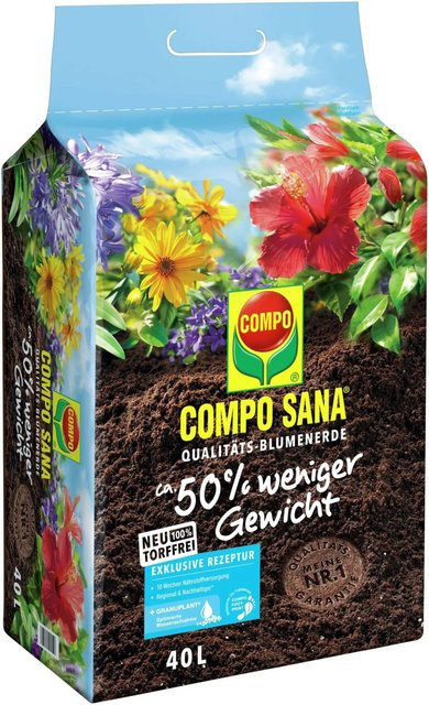 Compo Sana torffreie Qualitäts-Blumenerde mit Bimsstein für Zimmerpflanzen, Balkonpflanzen und Gartenpflanzen, Braun - Bild 1