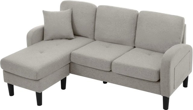 Merax Ecksofa L-Form mit Chaiselongue in Grau, modern gepolstert, Breite: 166 cm, Tiefe: 118 cm, Höhe: 77 cm - Bild 1