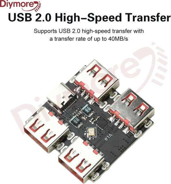 diymore XL334P4 USB 2.0 4-Port-Controller-Erweiterungsmodul USB-C-Typ-Extender-Board Schwarz - Bild 1
