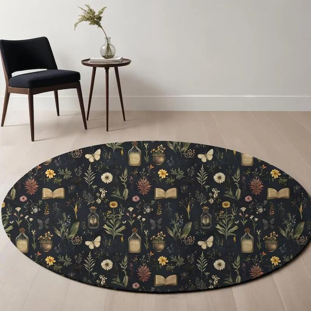 Runder Botanischer Teppich Lodestar mit Wildblumen-Print in Pastellfarben, Durchmesser: 40 cm - Bild 1