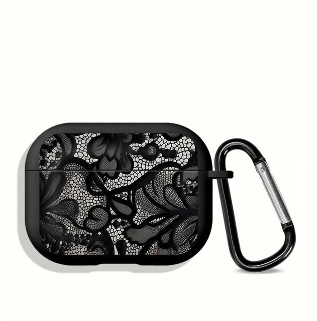 Schutzhülle mit Cartoon-Spitzenblumenmuster für Apple AirPods Pro 2 in Schwarz - Bild 1