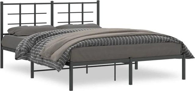 vidaXL Bettgestell aus Metall mit Kopfteil in Schwarz, B/T/H: 150 x 200 x 156 cm - Bild 1
