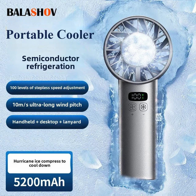 BALASHOV Tragbarer Mini-Kühlventilator mit Eiskompressen und USB-Akku, faltbar, Schwarz - Bild 1