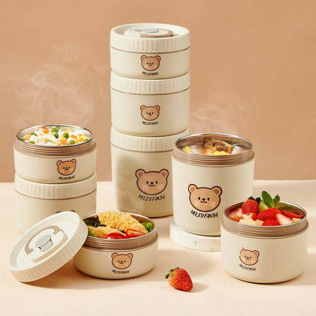 WORTHBUY Isolierte Bento Box aus 304 Edelstahl in Weiß, auslaufsicher und mikrowellengeeignet - Bild 1