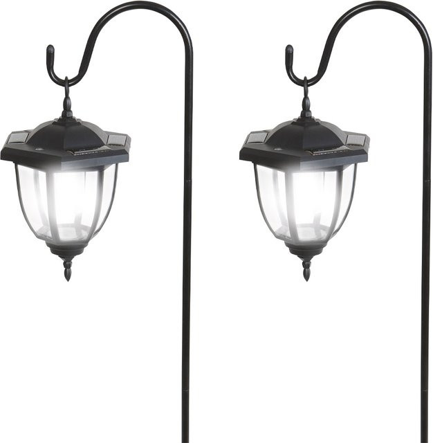 EZSolar LED-Solar-Laterne 2er-Set in Schwarz mit Dämmerungssensor und Erdspieß für den Garten (IP44) - Bild 1