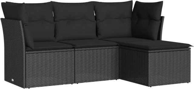 vidaXL 4-tlg Garten-Sofagarnitur in L-Form aus Polyrattan mit Kissen in Schwarz - Bild 1