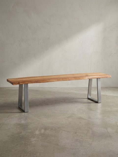 Esszimmerbank KADIMA DESIGN aus Akazie Massivholz mit Chromgestell und Baumkante, braun, B/T/H: 160 x 40 x 46 cm - Bild 1