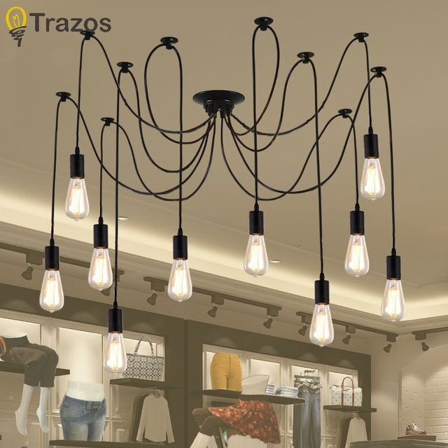 TRAZOS Industrie-Kronleuchter im Retro-Design aus Metall, Schwarz, Mehrkopf-Pendelleuchte für Wohnzimmer und Schlafzimmer - Bild 1