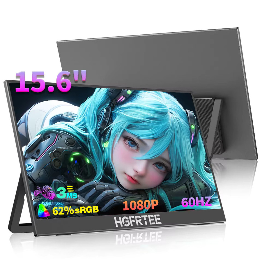 HGFRTEE Tragbarer 15,6 Zoll Monitor mit FHD IPS Display in Schwarz für Laptops mit USB-C und HDMI Anschluss - Bild 2