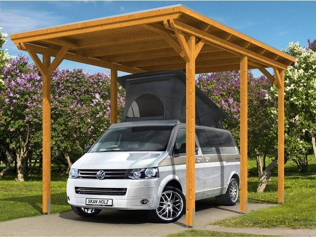 Skan Holz Carport Emsland Caravan aus Fichte in Braun mit Aluminium-Dachplatten, B/T: 404 x 604 cm, Höhe: 372 cm - Bild 1