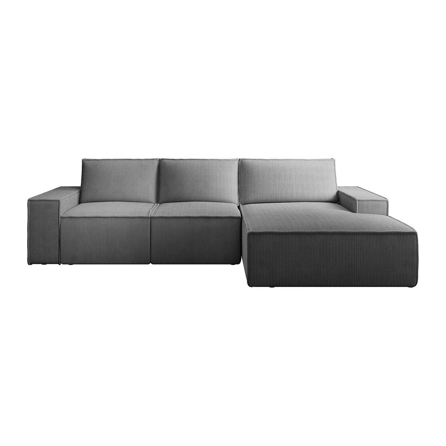 Vente-unique Schlafsofa Amelia in Anthrazitgrau mit Cord-Bezug, L-Form, Breite: 297 cm - Bild 2