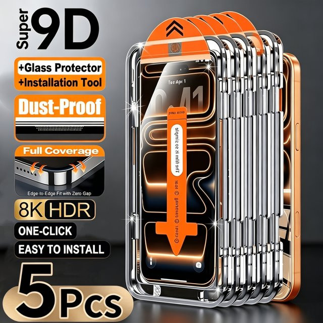 NNBILI 5er Pack Displayschutzfolie aus gehärtetem Glas für iPhone 17 16 15 14 13 12 11 Pro Max XR XS in Transparent mit vollständiger Abdeckung und 8k Ultra High Definition - Bild 1