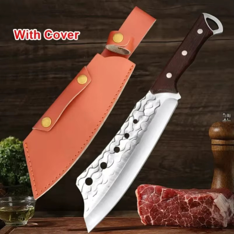 InLeung Schmiedemesser mit Holzgriff und Schutzhülle, silbernes Fleischhackmesser und Cleaver für Fleisch und Gemüse - Bild 5