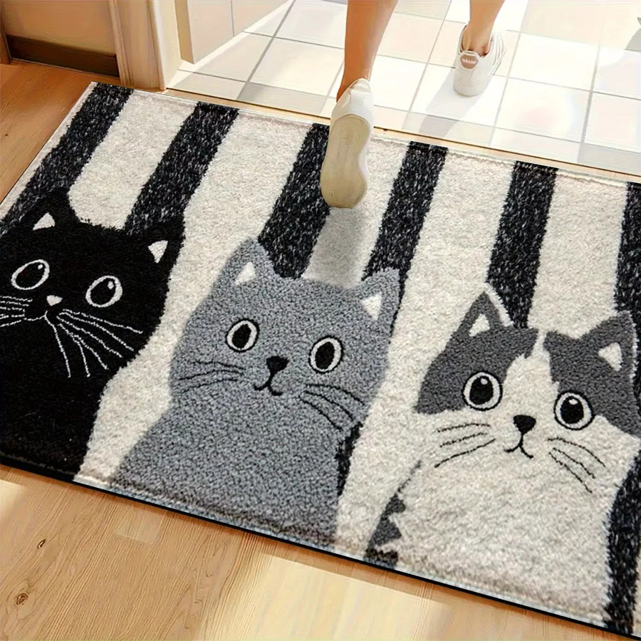 VIKAMA Rutschfeste Bodenmatte mit Cartoon-Katzen-Motiv und Streifen, weich und modern, Mehrfarbig, Rechteckig - Bild 6