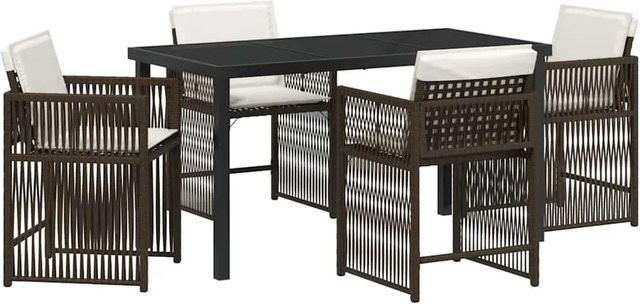 vidaXL Garten Essgruppe 5-teilig aus Poly-Rattan in Braun mit Glastisch für Terrasse und Garten - Bild 1