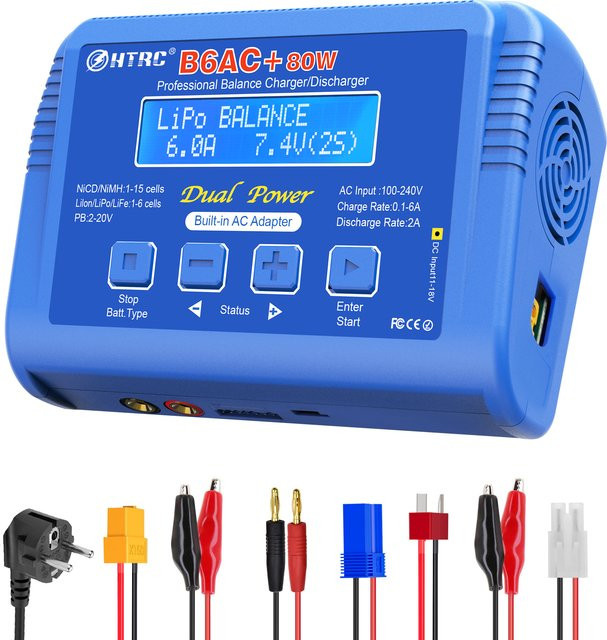 HTRC B6AC Plus 80W Multi-Akku-Balancer-Ladegerät in Blau, intelligentes AC/DC-Lade- und Entladegerät für LiPo, Li-ion, NiCd und NiMH RC-Modelle - Bild 1