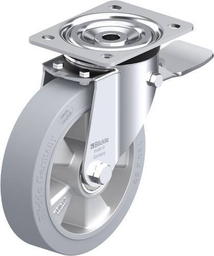 Blickle L-ALEV 180K-ST-SG Lenkrolle mit Feststeller aus Stahl und Aluminium in Silber/Grau, Rad-Durchmesser: 180 mm, Tragfähigkeit: 400 kg - Bild 1
