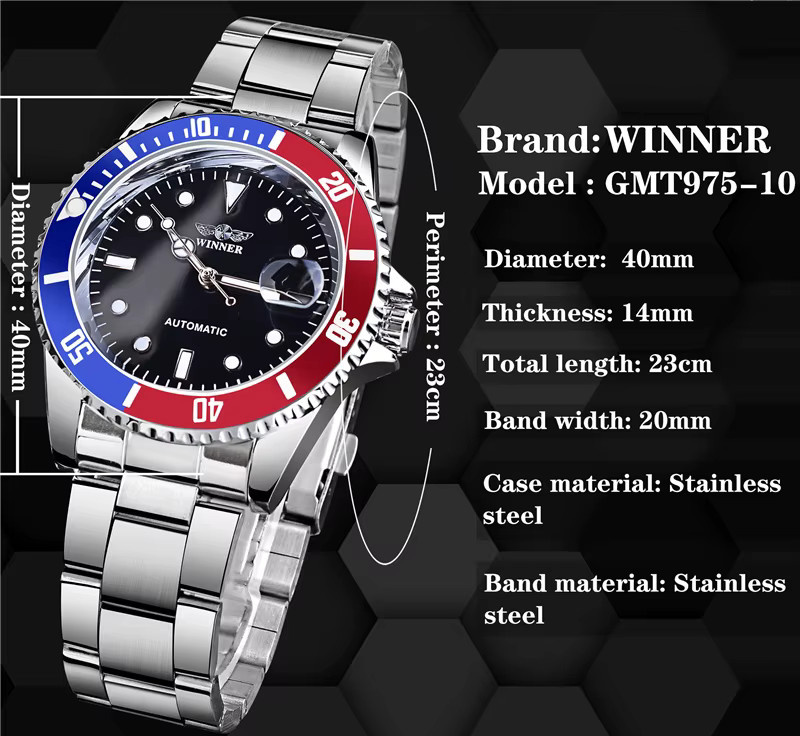 WINNER Armbanduhr Automatik, Edelstahl, Schwarz, Herren - Bild 4