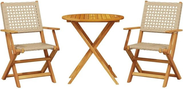 vidaXL 3-teiliges Bistro-Set in Beige aus Poly Rattan und Akazien-Massivholz - Bild 1