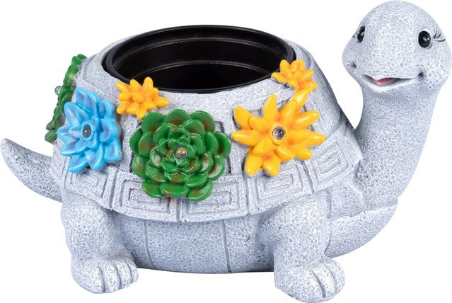 Solar-LED-Pflanztopf Schildkröte Mimi von viva domo in Grau - Bild 1