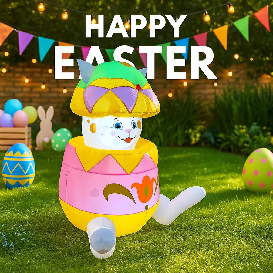 Aufblasbares Ostern-Dekorationsset mit LED-Licht, Osterei und Kaninchen, mehrfarbig, Höhe: 150 cm - Bild 3