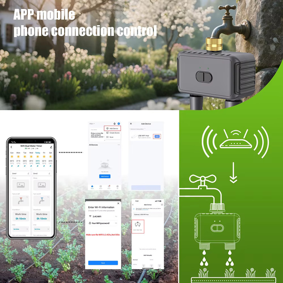INSOMA Wifi Bewässerungssystem mit Dual-Schlauch und automatischem Wasser-Timer für Garten und Rasen - Bild 4