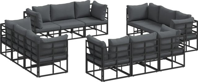 vidaXL Garten-Sofa-Set 12-teilig aus Aluminium in Schwarz mit Kissen und Couchtisch für Terrasse und Garten - Bild 1