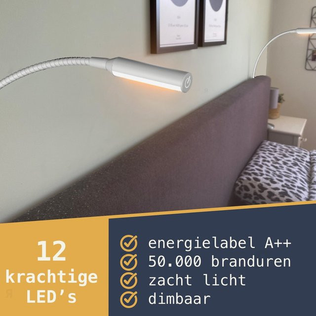 Ouelico 2er Set LED-Nachtlichter in Weiß mit Touch-Steuerung und verstellbarer Beleuchtung für Schreibtisch, Büro und zum Lesen - Bild 1