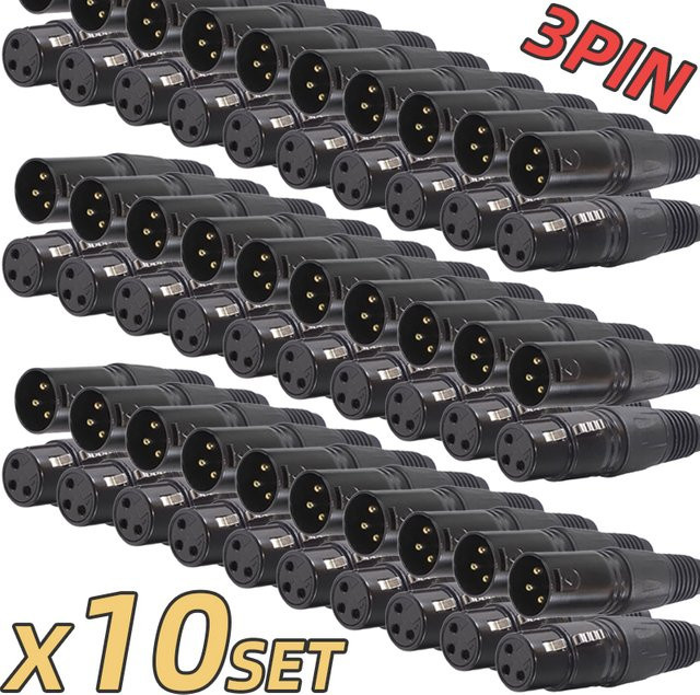10 Sets 3-Pin XLR-Stecker und -Buchsen in Schwarz für Mikrofon, Audio und Soundmixer - Bild 1